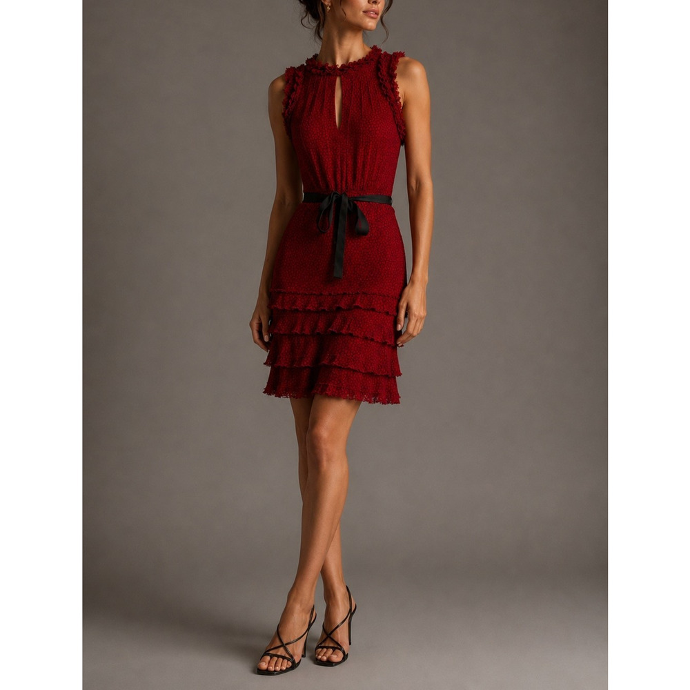 Jason Wu Collection Runway Red Printed Chiffon Belted Dress Size 2